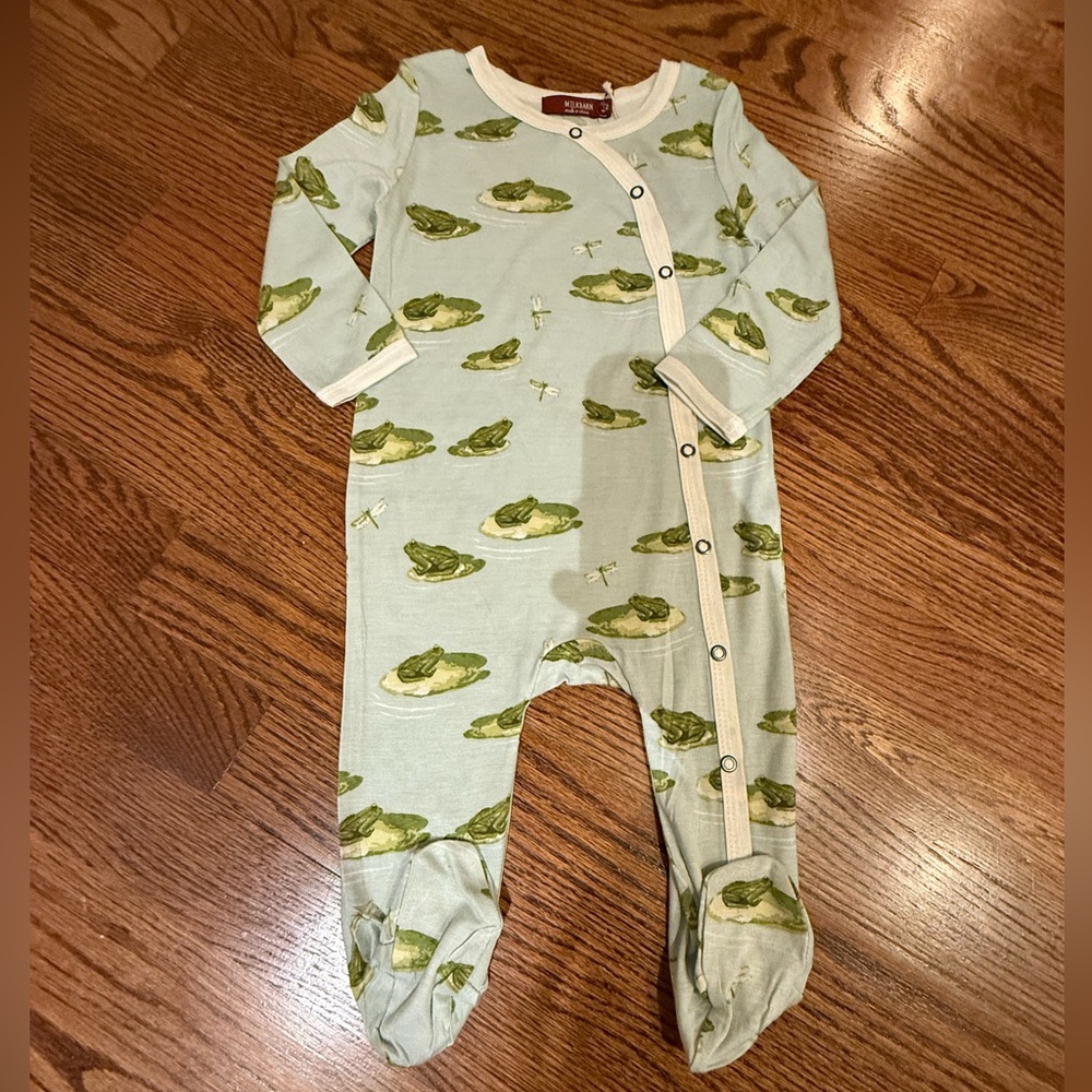 NEW Milkbarn Leapfrog Bamboo Snap Footed Romper 6-9 Months - Picture 2 of 10